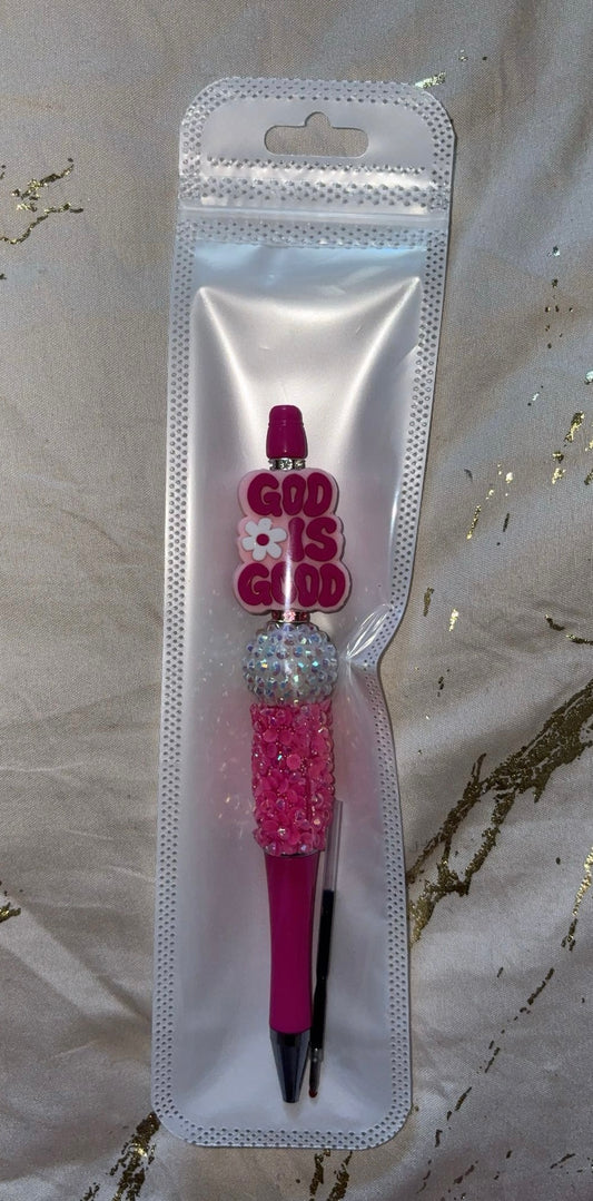 God Is Good Pink Beaded Pen