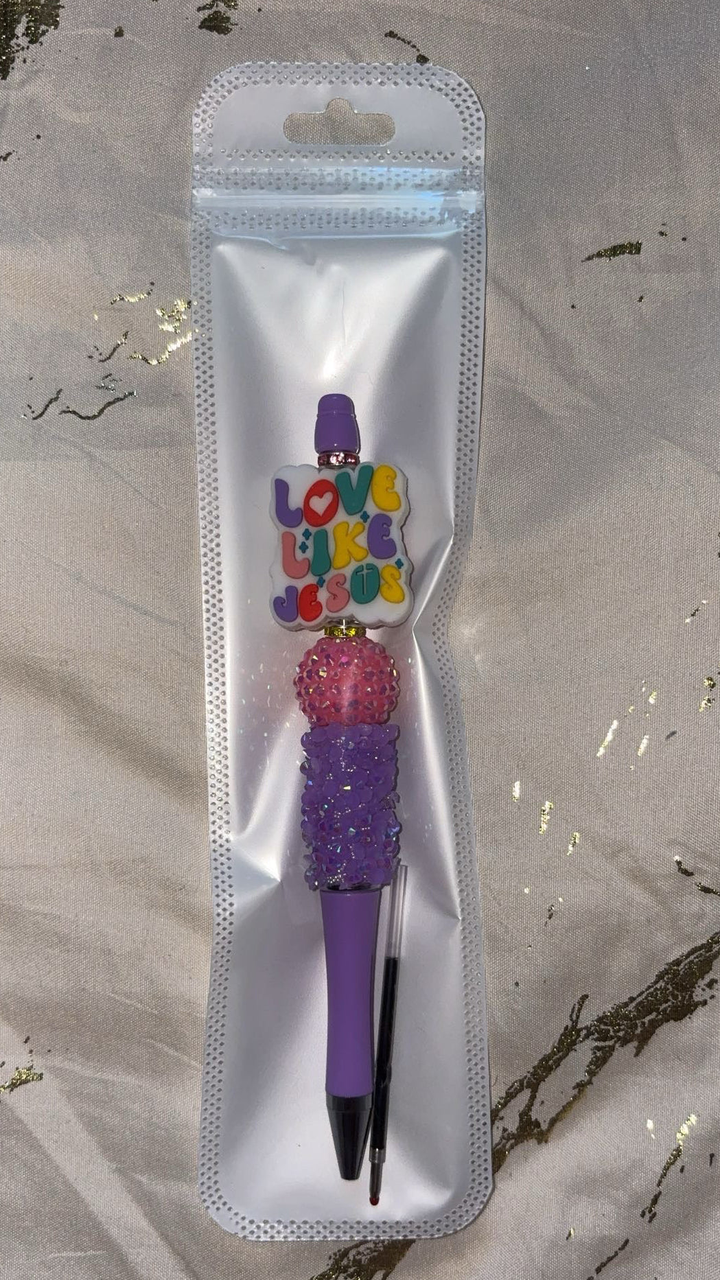 Love Like Jesus Purple Beaded Pen
