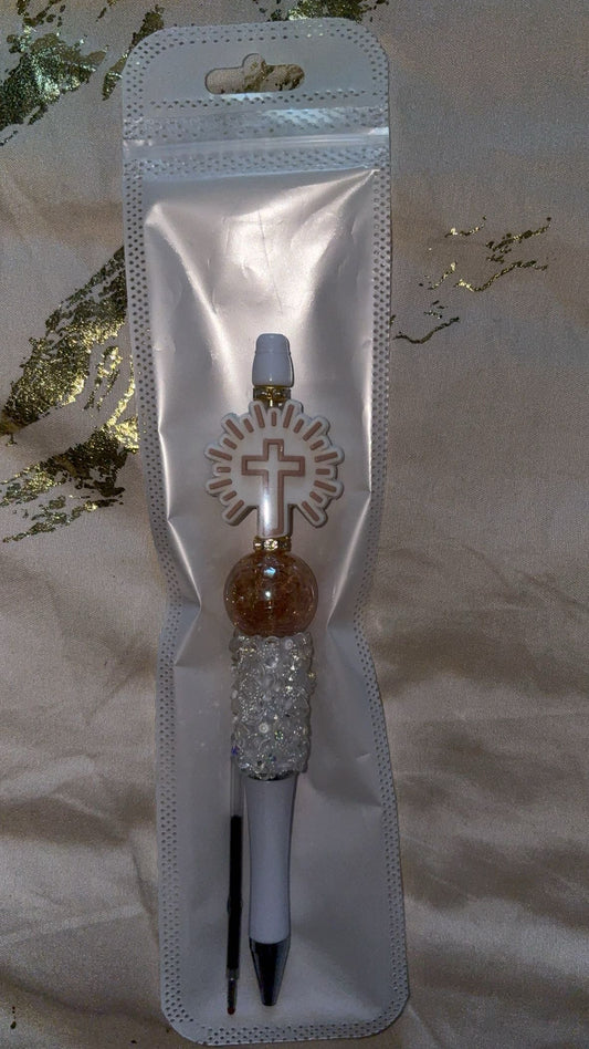 Tan Cross White Beaded Pen